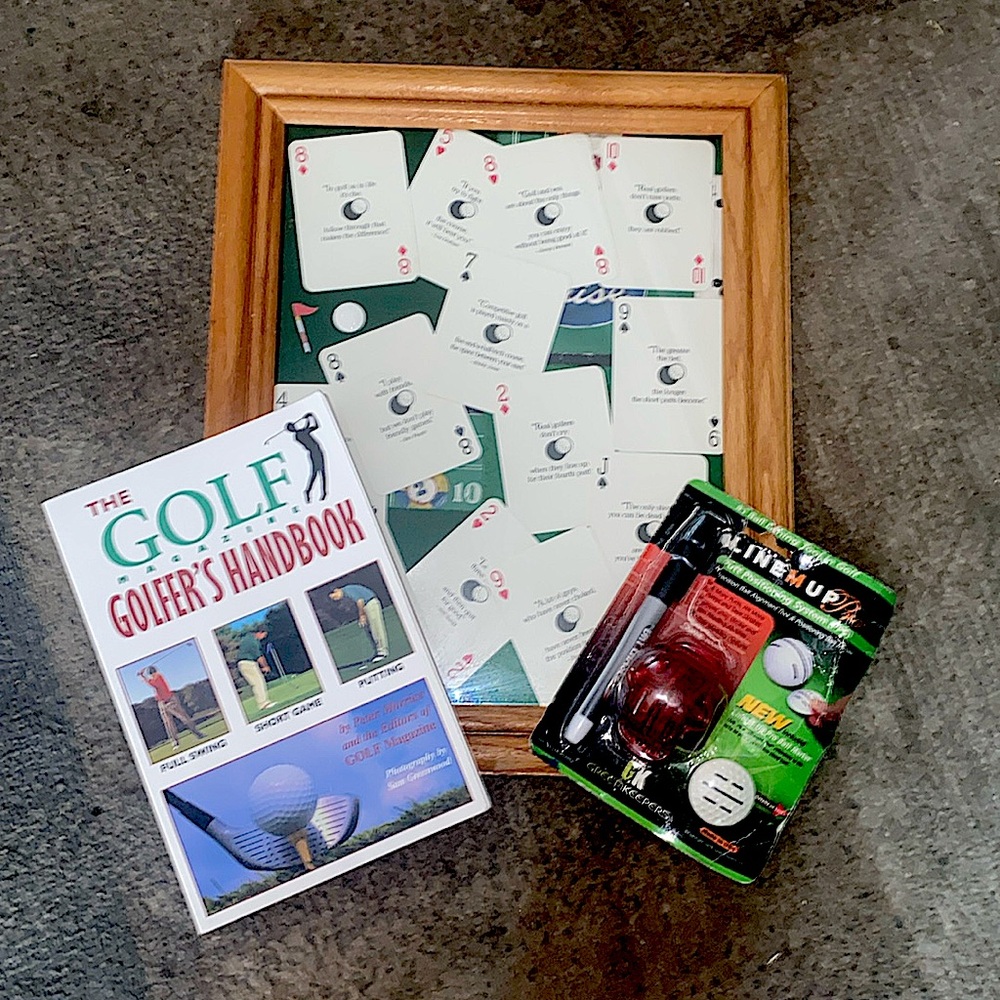 Antique novelty golf framed card game bundle
